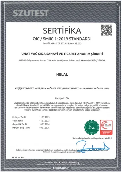 Helal Sertifikası belgesinin kullanıcı tarafından gönderilen orijinal nüshasından önizleme