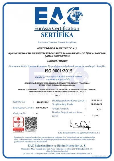 ISO 9001:2015 belgesinin kullanıcı tarafından gönderilen orijinal nüshasından önizleme